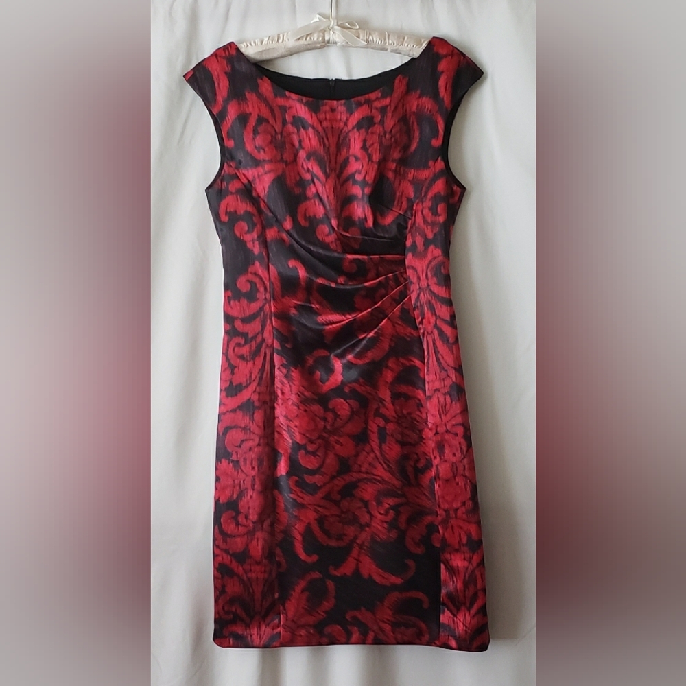 Red and Black Ruched Sheath Dress